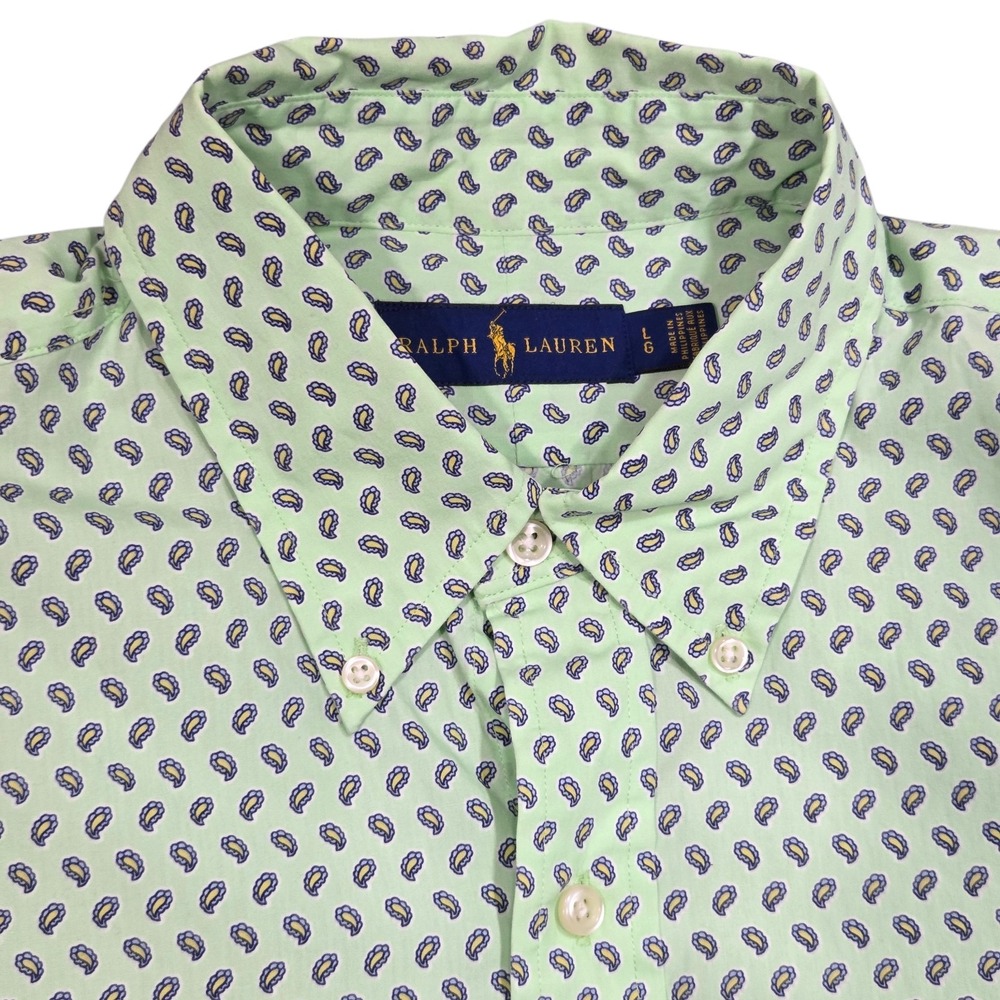 Ralph Lauren Shirt Mens Large Green Paisley Custom Fit Button Down Long Sleeve